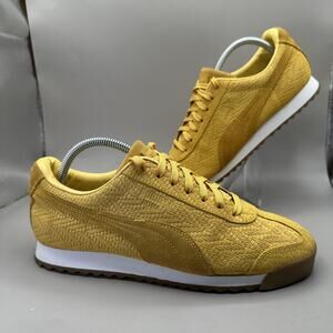 Puma Roma Embossed Shoes Womens Size 9.5 Yellow Premium Leather Sneakers Classic